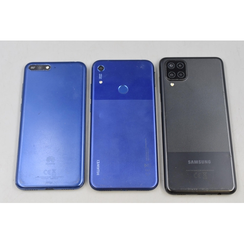 327 - A Selection of Three Modern Smartphones (Samsung Galaxy A12, Huawei Y6s and Huawei Y6), Need Screens... 