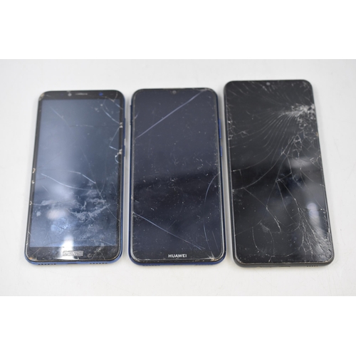 327 - A Selection of Three Modern Smartphones (Samsung Galaxy A12, Huawei Y6s and Huawei Y6), Need Screens... 