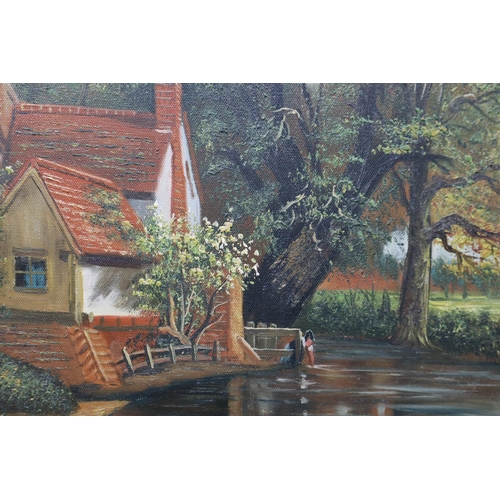 355 - After John Constable Original Oil on Canvass of The Hay Wain in Gilt Framed Mount Signed by Artist (... 