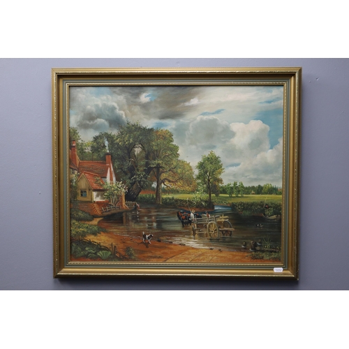 355 - After John Constable Original Oil on Canvass of The Hay Wain in Gilt Framed Mount Signed by Artist (... 