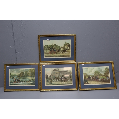 356 - A Selection of Four Framed and Glazed Prints of Horse and Carriages, Includes 'The Edinburgh Express... 