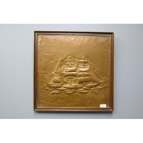 360 - Two copper relief Ship Pictures in Framed mount, and two framed prints including Fanny Brate