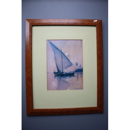 360 - Two copper relief Ship Pictures in Framed mount, and two framed prints including Fanny Brate