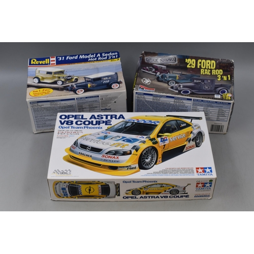 389 - Three Part Made Model Vehicles to include Tamiya Opal Astra V8 Coupe, Revell 31 Ford Model A Sedan H... 