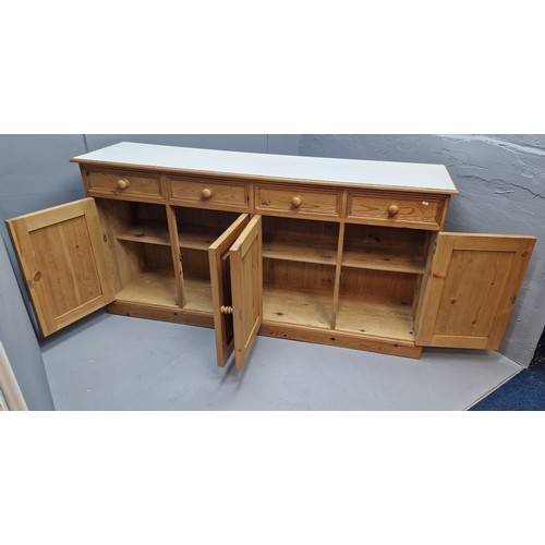 528 - Large Kitchen Solid Pine 4 Drawer Sideboard With Cupboards. Measures 6ft Wide by 18 Inches Deep and ... 