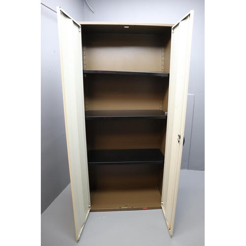 532 - Large Metal 2 Door Shelved Stationary Cupboard. ( Wardrobe size)