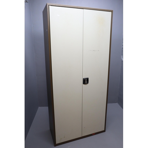 532 - Large Metal 2 Door Shelved Stationary Cupboard. ( Wardrobe size)