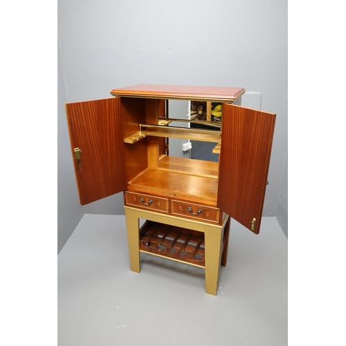 537 - Unusual Walnut Veneer Cocktail Cabinet with Bottle Understorage, Wine Glass holders and Internal Lig... 