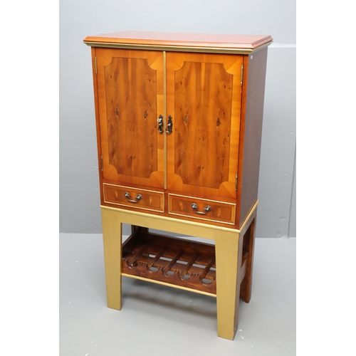 537 - Unusual Walnut Veneer Cocktail Cabinet with Bottle Understorage, Wine Glass holders and Internal Lig... 