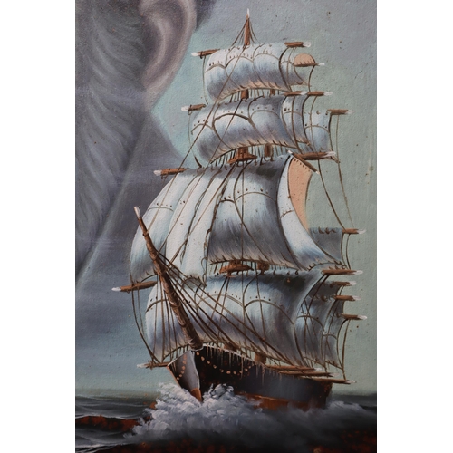 543 - A Framed Billy Wilder Style Oil on Canvas Depicting Nautical Scene, Approx 27.5