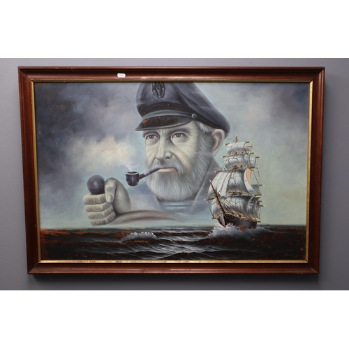 543 - A Framed Billy Wilder Style Oil on Canvas Depicting Nautical Scene, Approx 27.5