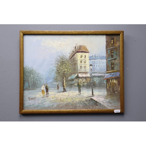 544 - Burnett Signed Oil on Canvass Depicting Parisian Street Scene in Framed Mount (17