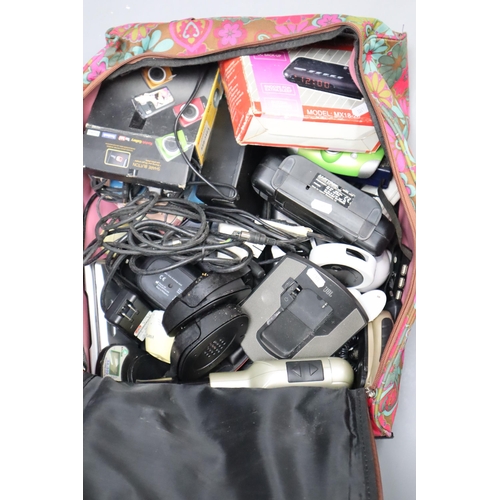 675 - Pullalong Suitcase containing Large Selection of Electronics including Speakers, headphones, Clock R... 