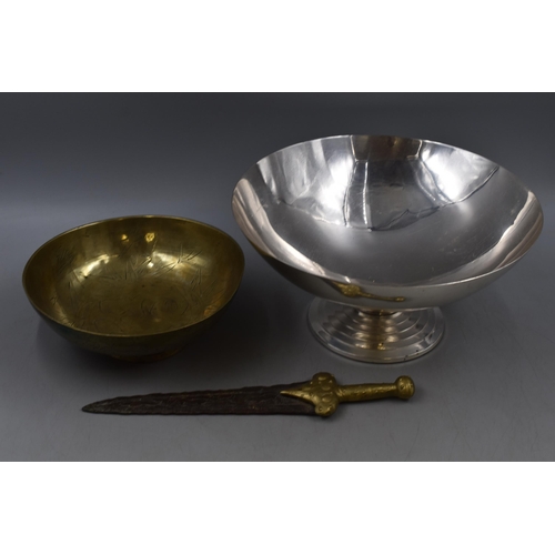 651 - Mixed Lot to include Two Decorative Bowls (one is a Vintage Chinese Brass) and a Small Decorative Gl... 