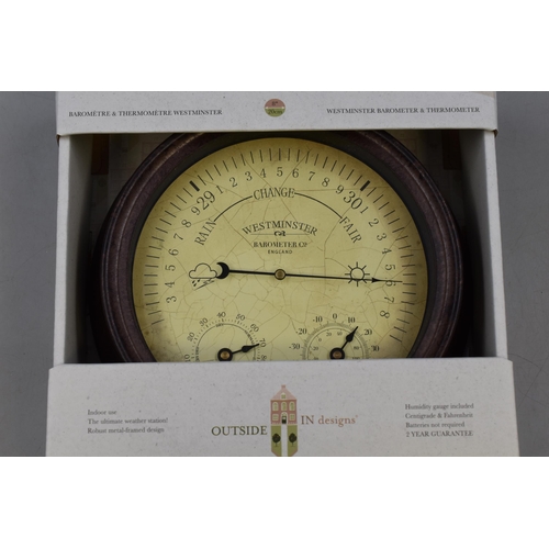 654 - New Wall Mounted Westminster Barometer & Thermometer in Original Box