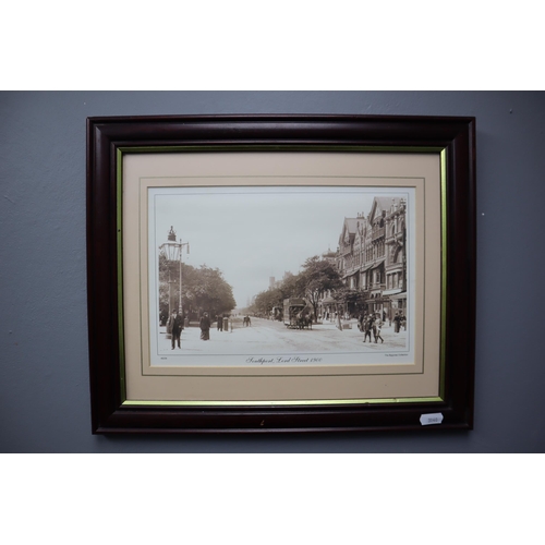 659 - Two Framed and Glazed Bygone Collectables Photographs of Southport pier 1902 and Lord Street 1900 (1... 