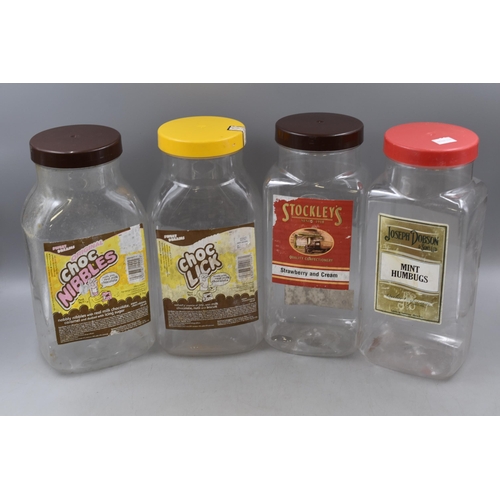 534 - Four Retro Toffee Jars including Choc nibbles, Strawberry and Cream, and more