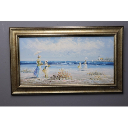 541 - Original Oil on Board of Beach Scene Signed to Bottom corner in Silvered Mount (29