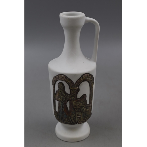 1 - A Silver Mounted White Porcelain Vase Depicting Two Musicians, Marked '1000'. Approx 7