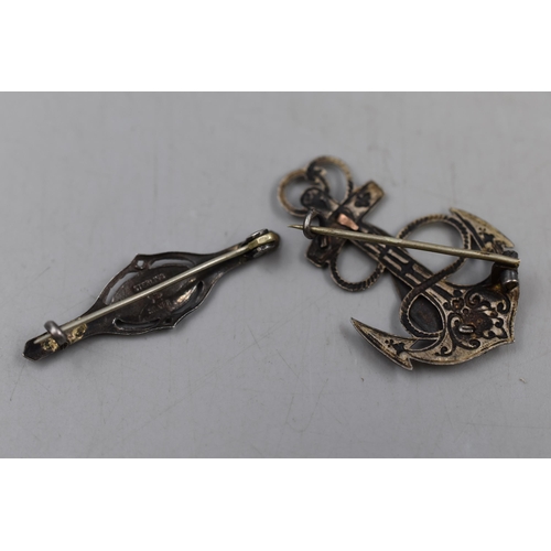 9 - Charles Horner Silver Brooch (a/f) and a Antique Calais Anchor Brooch (possibly Gold and Silver)