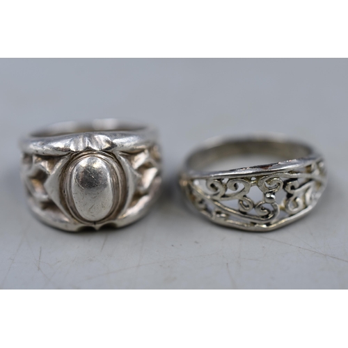 17 - Two Unmarked Silver Rings (Size L & O)