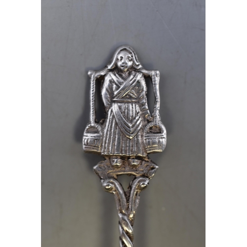 29 - Dutch Silver 800 Hallmarked Souvenir Spoon Depicting Ship Scene and Lady with Water Buckets