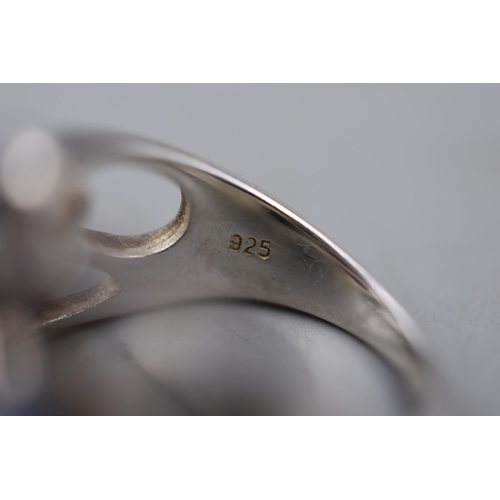 38 - Two 925 Silver Rings, Includes Mother of Pearl and Multi-Stoned. Sizes O/P And M.