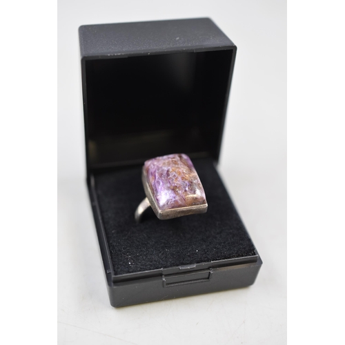 39 - Silver 925 Blue John Stoned Ring (Size O) Complete with Presentation Box