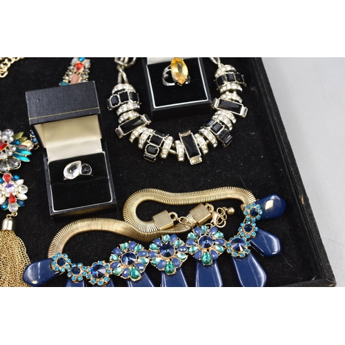 47 - Three Boxed Rings and 3 Statement Jewellery Necklaces