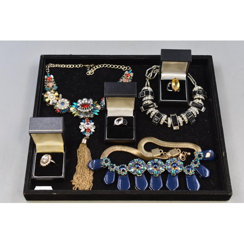 47 - Three Boxed Rings and 3 Statement Jewellery Necklaces