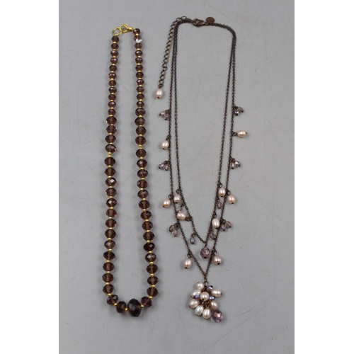 48 - Two Designer Crystal Necklaces. Includes Smokey Crystal, and Faux Pearl and Crystal.