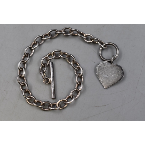 54 - Hallmarked Silver 925 Heart Bracelet with T Bar Clasp