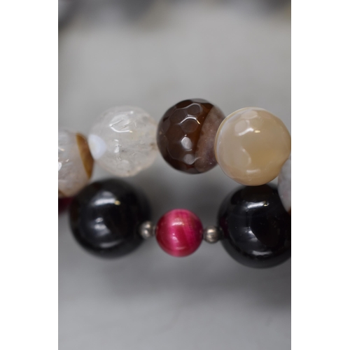 60 - Two Agate Beaded Bracelets, Includes Black and Purple, And Tigers Eye.