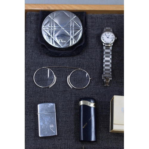 97 - Mixed Selection including Dior Compact, DKNY Ring, Rotary Watch, Zippo Lighter and More