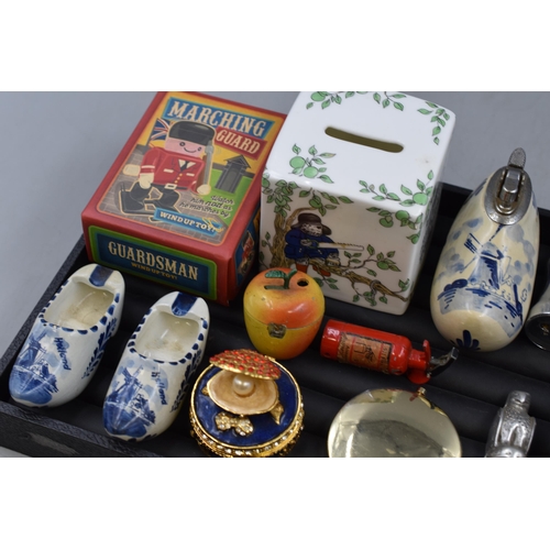 98 - Mixed selection including Paddington Money Box, Delft Ware, Trinket Box, Compact, Lighters and More