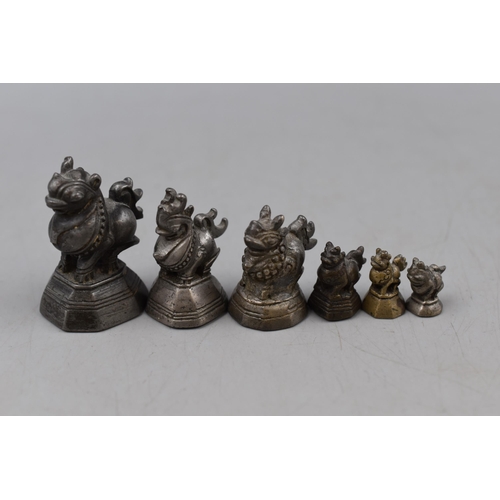 106 - Six Antique Oriental Foo Dog Opium Weights, One Damage To Tail.