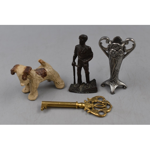 109 - A Mixed Selection to Include Bronze 'Miners Gala 1976' Figure, Miniature Art Nouveau Metal Vase (Sta... 