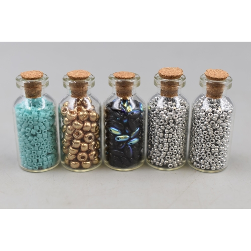 110 - Mixed Lot of Decorative Pre-Drilled Jewellery making Beads in Small Glass Bottles, Largest Bottle 2.... 