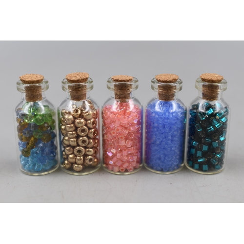 110 - Mixed Lot of Decorative Pre-Drilled Jewellery making Beads in Small Glass Bottles, Largest Bottle 2.... 