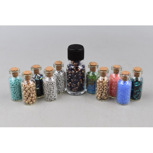 110 - Mixed Lot of Decorative Pre-Drilled Jewellery making Beads in Small Glass Bottles, Largest Bottle 2.... 