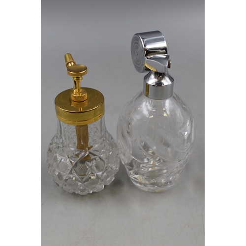 121 - Two Art Deco Cut Glass Atomisers, Includes Gold Tone and French.