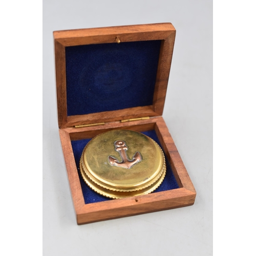 124 - A Heavy Brass Royal Navy Bottle Opener, With Copper Ships Anchor Decoration. In Presentation Box.