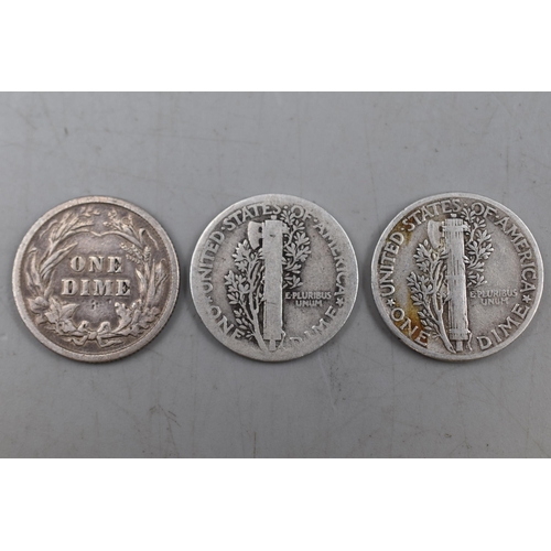 147 - Three USA Silver Dimes (1903, 1919, and 1939)