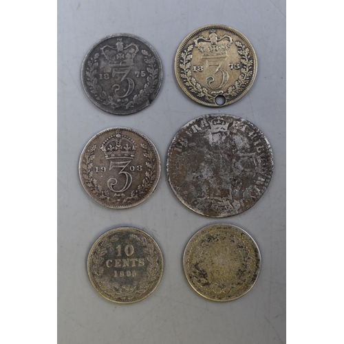 149 - Selection of Silver Coinage including William III Sixpence, Victoria threepences, two Dutch 10cents ... 