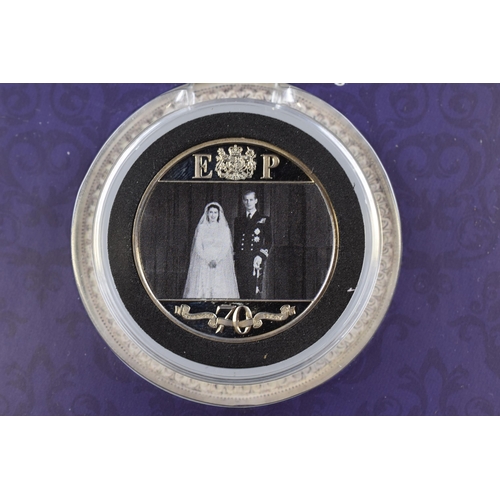 152 - Elizabeth II Platinum Wedding Anniversary Case containing the 1940s Wedding Half Crown