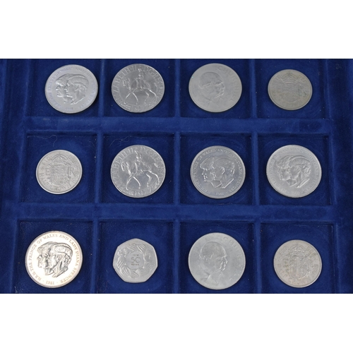 158 - Coin Case Containing two Trays of Crowns, Half Crowns, and 50p Pieces