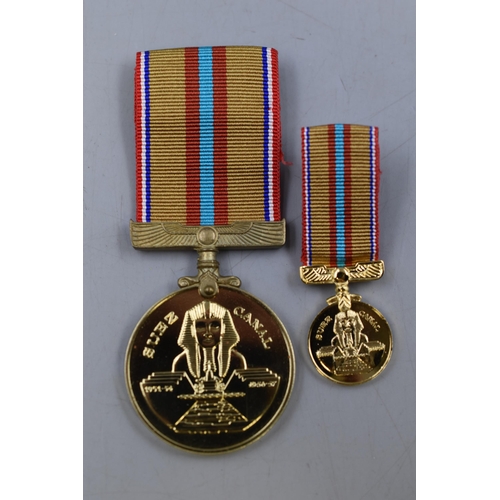 161 - Suez Medal (1951 to 1954 & 1956 to 1957) Complete with Miniature, Ribbons and Case