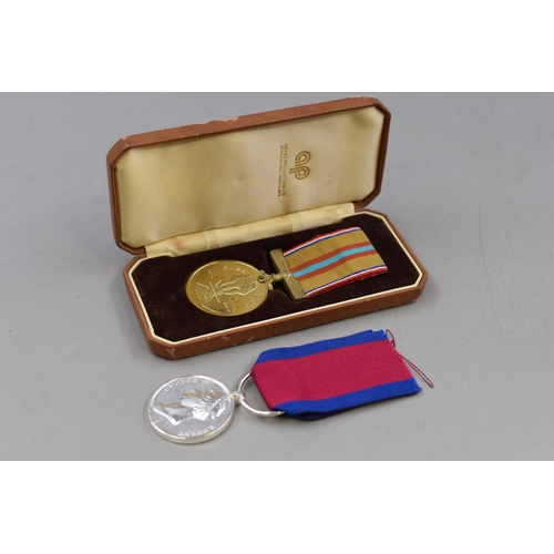 162 - Suez Medal (1951 - 1954 & 1956 - 1957) Complete with Ribbon and Case and a Reproduction Waterloo... 