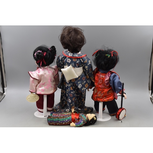 284 - Four Japanese Porcelain Dolls includes 3 Complete with Stands (16