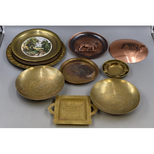 286 - A Selection of Copper and Brassware. Includes Zambian Copper Wall Plaques, Ashtrays, Camel Chargers ... 